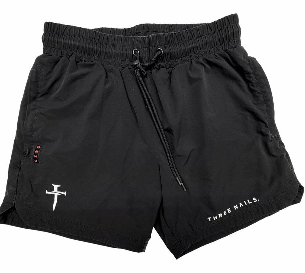 Three Nails Men’s Running Shorts Size S Black 5” Athletic Gym Training Zip